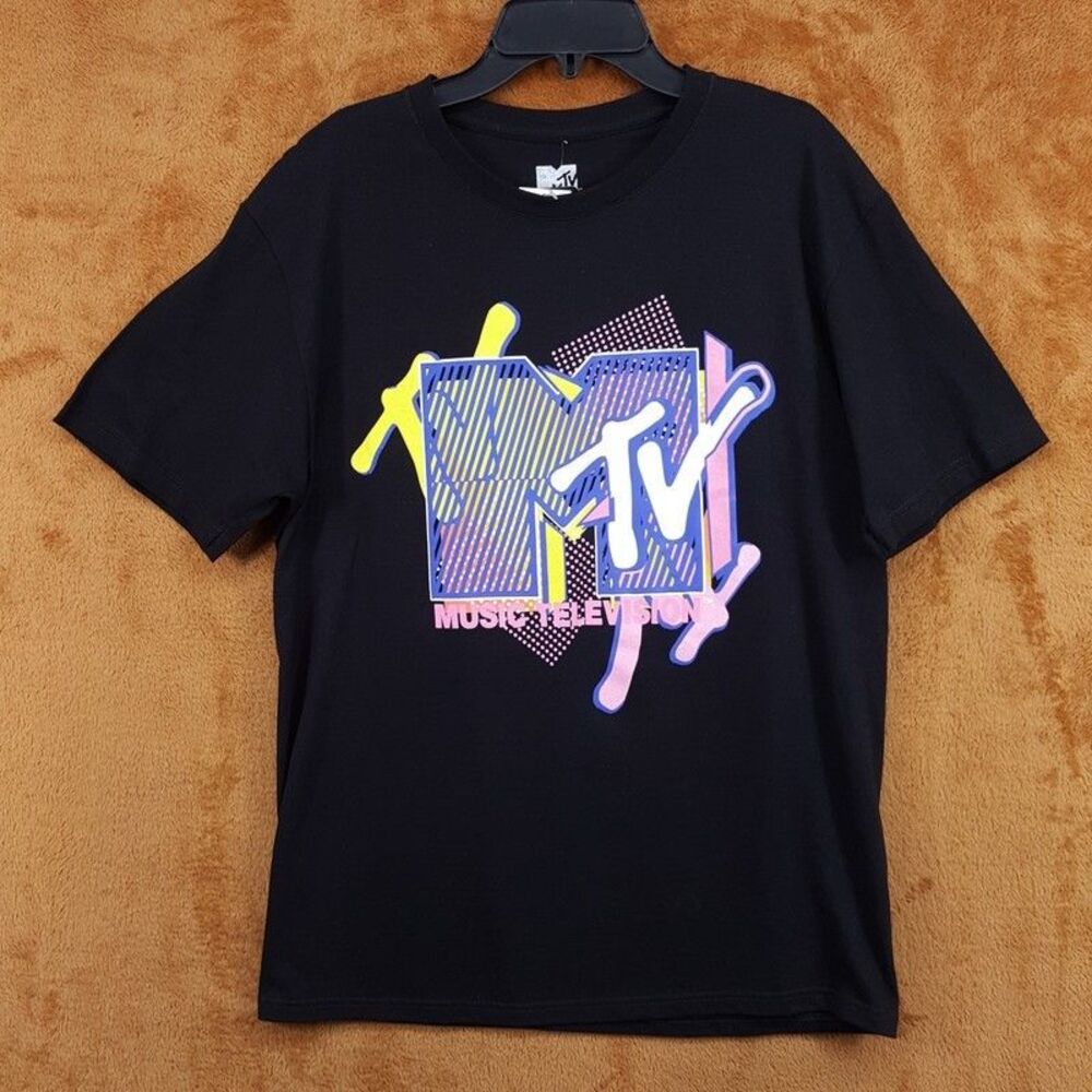 MTV Shirt Mens Medium Black Pullover Graphic Logo T-Shirt Tee